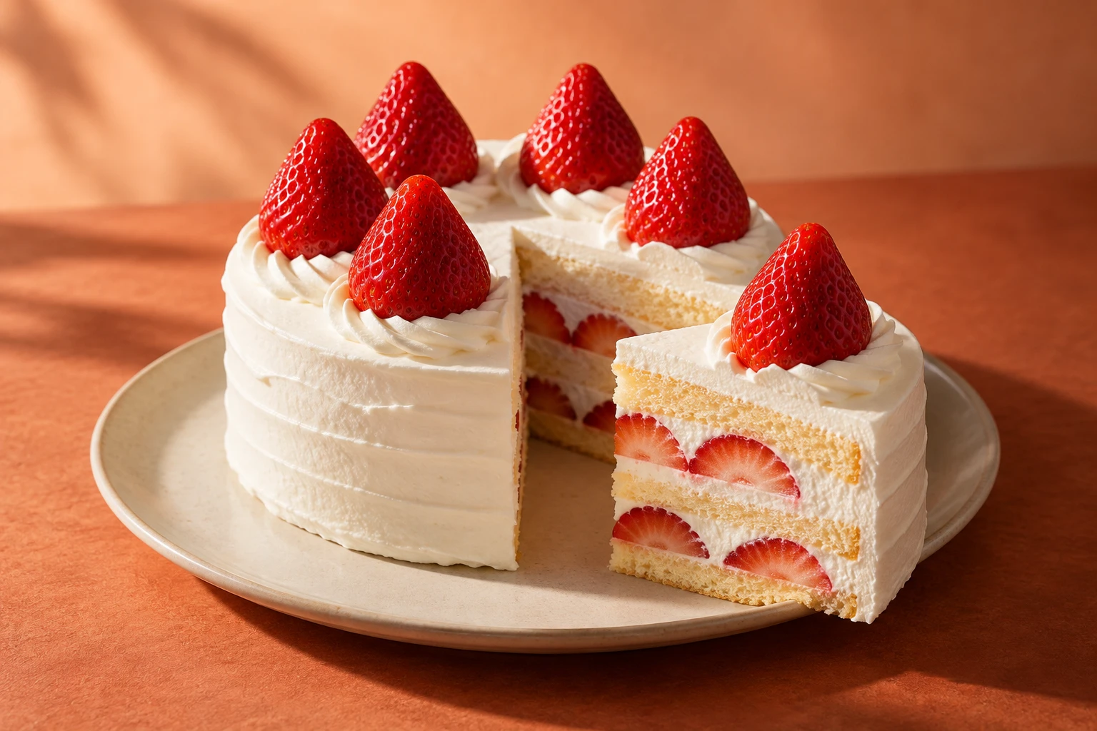 大きなイチゴと断面を主役にしたケーキの制作イメージ