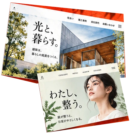 建築と美容を題材にした、異なる文字・構図・写真のデザイン表現サンプル